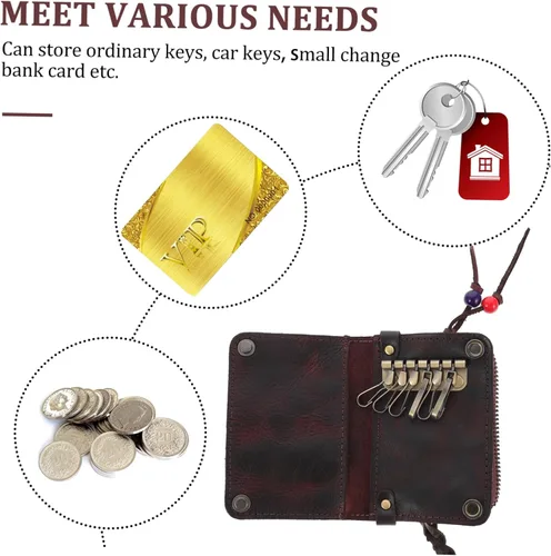 Vista 7 de 5 unids clave caso hombre monedero para hombres hombres carteras de cuero hombre cartera cremallera coche llave bolsa cuero genuino