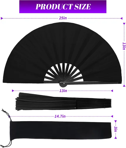 Vista 2 de Abanico de mano grande de 33 cm con luz UV para baile en línea, abanico plegable para botas, actuación, boda, fiesta - Abanico portátil de mano