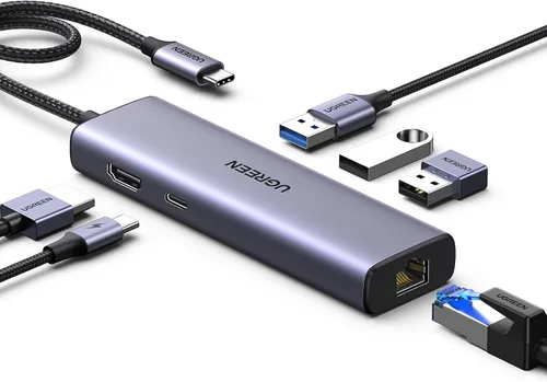 Vista 7 de UGREEN Revodok - Hub USB C 6 en 1 con adaptador Gigabit Ethernet, carga PD de 100W, HDMI 4K, puertos de datos USB A compatibles con Mac M1, M2, M3