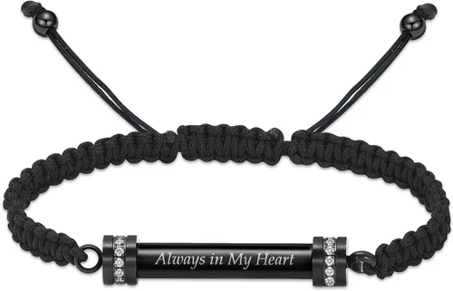 Vista 13 de Hearbeingt Pulsera de urna de cremación para cenizas de cuerda ajustable, pulsera cilíndrica para cenizas para hombres y mujeres, pulsera