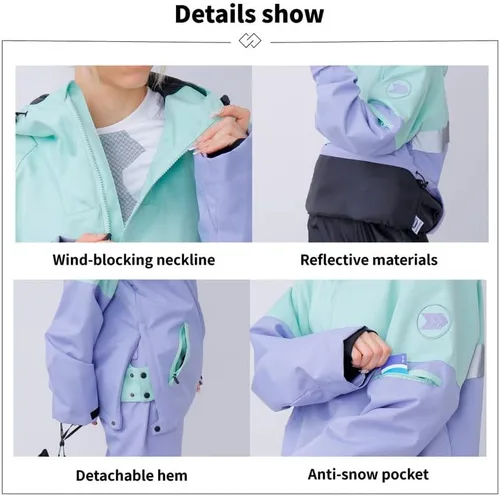 Vista 4 de SNOWVERB Impermeable para hombre y mujer, resistente al viento, con capucha, aislante, unisex, para esquí, snowboard