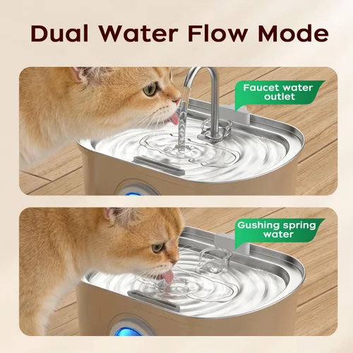 Vista 5 de Fuente de agua para gatos de acero inoxidable KANCHOU con ventana de nivel de agua, fuente de agua silenciosa y automática de 108 oz/3.2L para gatos