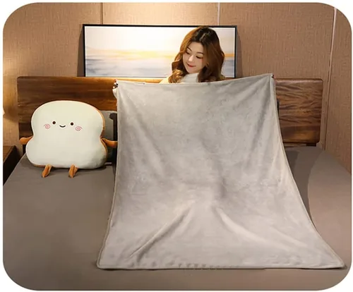 Vista 5 de JOSON Almohada de pan tostado, manta de doble uso, tres en uno, cojín para sofá, decoración del hogar (sonrisa)
