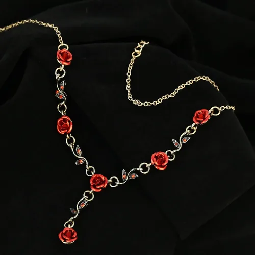 Vista 4 de Irregular Red Rose Necklace for Women Flower Necklace Vintage Jewelry Fashion Valentine's Day Jewelry 19.29 inches