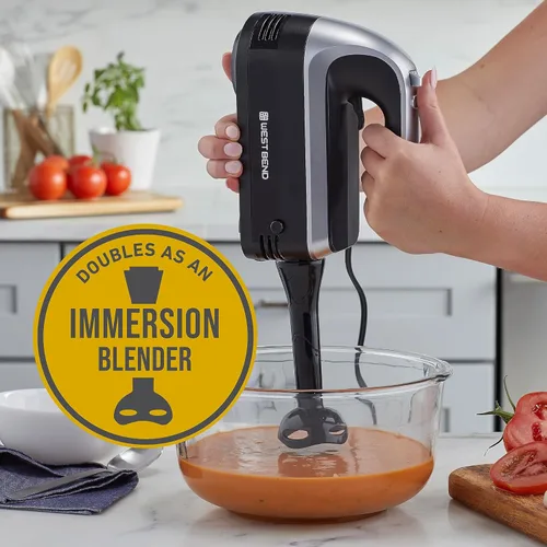 Vista 4 de West Bend Batidora de mano Plus con accesorio de licuadora de inmersión, 6 opciones de velocidad con mango ergonómico y estuche de almacenamiento a