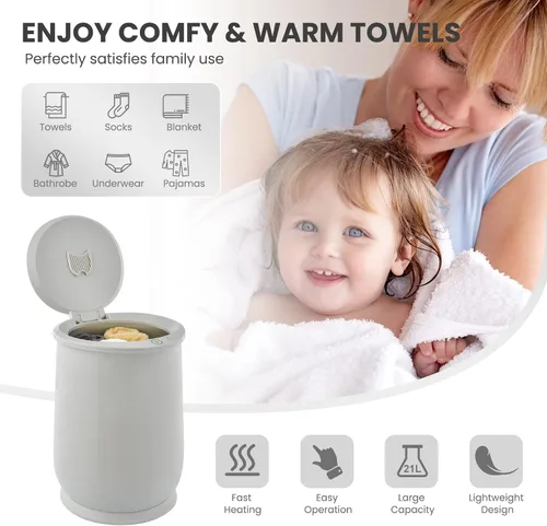 Vista 6 de Giantex Cubo calentador de toallas para baño, calentador portátil de toallas calientes de spa, tapa abatible, soporte para fragancia, apagado
