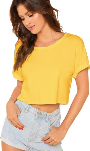 Vista 11 de SweatyRocks- Camiseta de manga corta Tie Dye para mujer Camiseta básica Crop Top Negro
