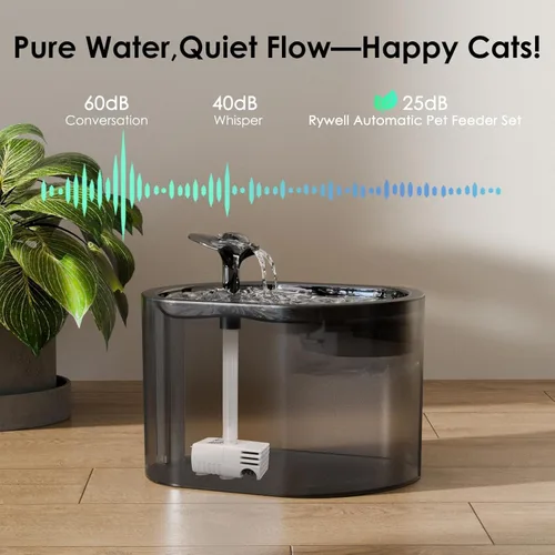 Vista 5 de Rywell - Alimentador automático para gatos y fuente de agua, dispensador de alimentos para mascotas con temporizador WiFi de 3 litros y dispensador