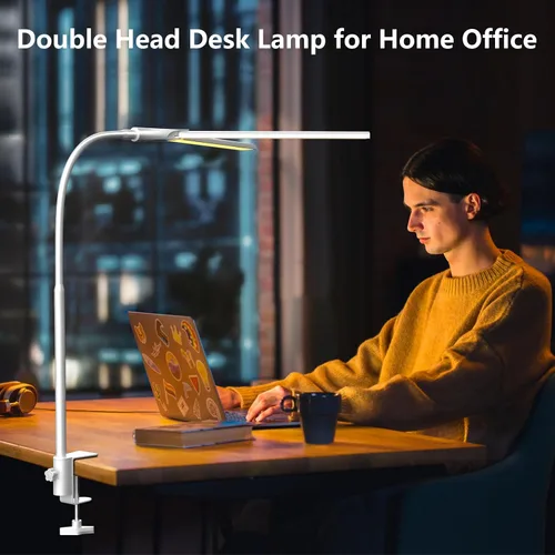Vista 8 de EppieBasic - Lámparas LED de doble cabezal de arquitecto, iluminación de banco de trabajo extra brillante para oficina, luz de escritorio moderna