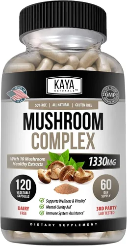 Vista 10 de Kaya Naturals Complejo de hongos premium potente, cápsulas complejas de hongos de 1995 mg por porción, ayuda a la claridad mental que apoya