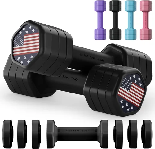 Vista 14 de Zempox Hand Weights for Women at Home 2-5 lb Light Adjustable Dumbbells Set Adjustable 2-5 lb(A Pair 4lb 6lb 8lb 10lb), 4-in-1 Design, TPU Soft