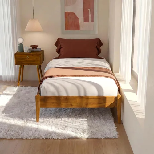 Vista 22 de Bme Dinkee - Marco de cama de plataforma Queen de madera de 15 pulgadas, marco de cama de madera maciza, estilo moderno y minimalista, soporte de 12