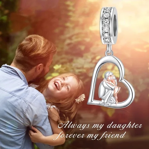 Vista 143 de PROESS Dije para padre, madre e hija, pulsera de plata de ley para pulseras, regalos de cumpleaños, día de San Valentín, para hija, madre, amante