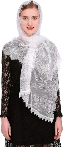 Vista 4 de PAMOR Chapel Veil - Velo de encaje español diseño floral velos de masa cubierta de cabeza rectangular