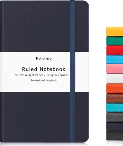 Vista 14 de Huhuhero Cuaderno Diario, Diario de Líneas Rayadas, Tapa Dura Papel Premium Grueso de 120gsm con Cuaderno de Cuero Sintético para Escribir