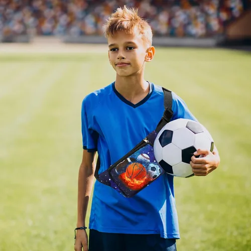 Vista 2 de LEDAOU Riñonera para niños, bolsa cruzada para niños, riñonera, ligera, para el pecho, Baloncesto Rugby Estrellas de fútbol, Talla única