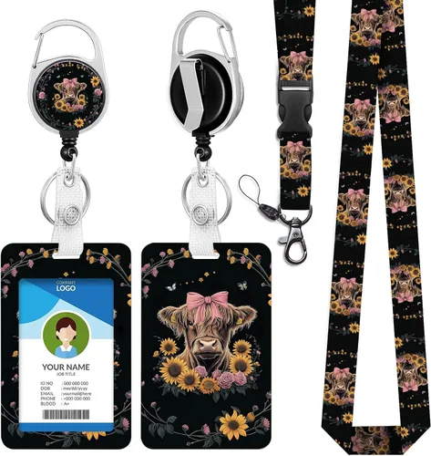 Vista 10 de Cordones azul bebé para llaves Portador de Insignias, Carrete de Insignias Retráctil con Clip de Mosquetón y Cordón Desmontable, Linda Tarjeta