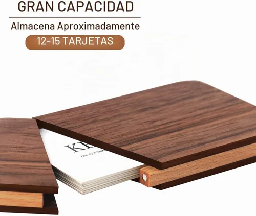 Vista 3 de Tarjetero de madera portafolios de tarjetas de visita estuche de madera para tarjetas de nombre tarjetero de nuez con cierre magnético portátil