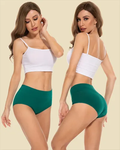 Vista 2 de PULIOU Ropa interior para el período para mujer, de cintura alta, de flujo pesado, pantaletas menstruales para adolescentes, de algodón, posparto