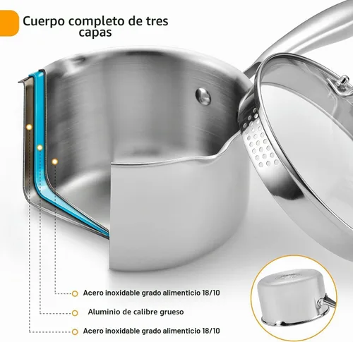 Vista 5 de Cacerola de 2.5 cuartos con tapa de vidrio, calentador de café/chocolate/mantequilla, olla para derretir con tapa, cacerola para salsa de leche