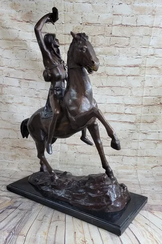 Vista 3 de EUROPEAN BRONZE Frederic Remington Western Cowboy Horse Rodeo Escultura Bronce Estatuilla Estatuilla Obra De Arte