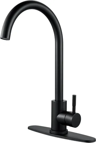 Vista 9 de Grifo de cocina de arco alto de una sola manija en oro cepillado, grifo de fregadero de cocina comercial de un solo agujero de acero inoxidable