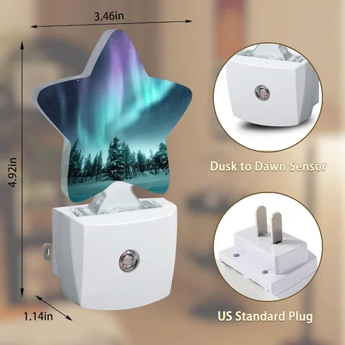 Vista 6 de Northern Lights Forest - Luz nocturna enchufable con sensor de atardecer a amanecer para dormitorio, baño y sala de estar, lámpara apta para dormir