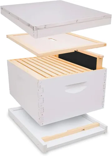 Vista 8 de Kit completo para colmena de abejas, sin pintar, ensamblado, hecho en Estados Unidos. Kit de colmena no pintado