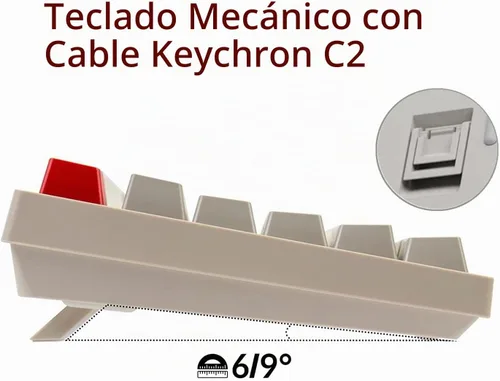 Vista 6 de Keychron C2 - Teclado mecánico con cable de tamaño completo compatible con Mac, interruptor rojo, 104 teclas ABS retro color teclado