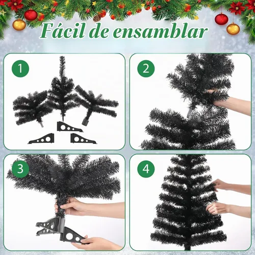 Vista 3 de Árbol de Navidad artificial negro de 3 pies, pino de Navidad de mesa con base de soporte de PVC para Navidad, Halloween, hogar, oficina, decoración