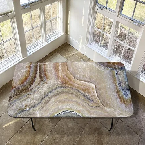 Vista 11 de XISUNYA Mantel de poliéster elástico ajustable con diseño de mármol, 24 x 36 pulgadas, mantel rectangular para mesa plegable de 3 pies, tonos