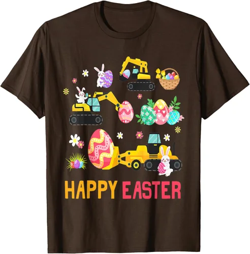 Vista 7 de Kids Happy Easter Construction Crane Truck Boys Toddler T-Shirt Negro