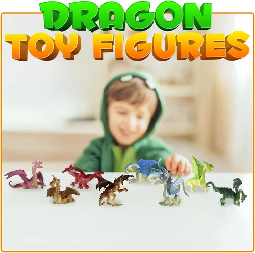 Vista 5 de Bedwina Figuras de juguete de mini dragón, paquete de 12 figuras de dragón de goma de plástico de 2 pulgadas en varios colores y estilos, juguetes