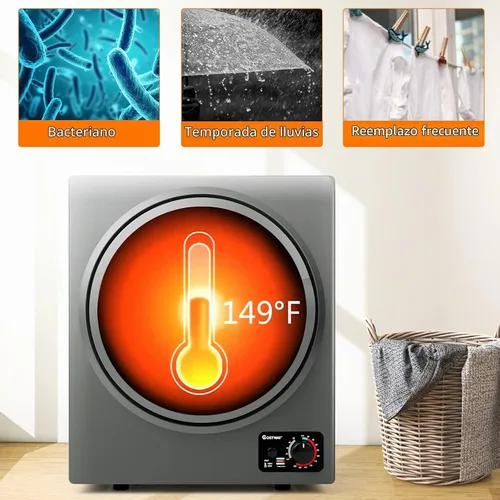 Vista 4 de COSTWAY Secadora de Ropa Compacta, Secadora de Ropa Portátil Eléctrica de 110V con Tambor de Acero Inoxidable, Panel de Control en la Parte Inferior