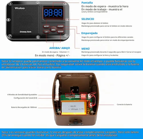 Vista 7 de Alarma solar inalámbrica para entrada exterior de rango de 1800 pies, sensor de movimiento al aire libre y sistema de alerta de entrada con batería