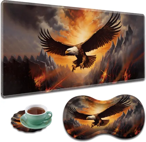 Vista 15 de Alfombrilla de mouse grande para juegos + reposamuñecas + posavasos combinados, 31.5 x 11.8 pulgadas, tapete de extensión antideslizante duradero