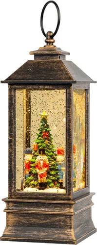 Vista 14 de Linterna de globo de nieve de Navidad con agua con escena de jengibre, funciona con batería o USB, luz musical iluminada, decoración festiva