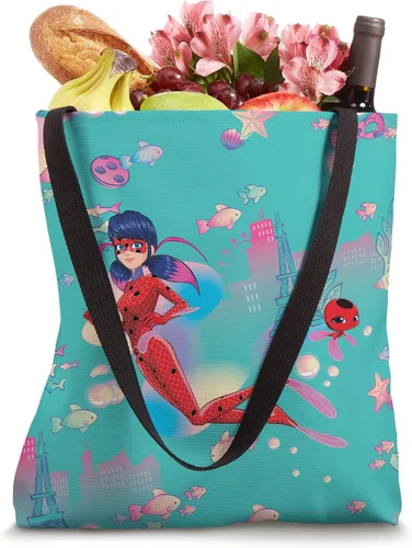 Vista 4 de Miraculous Ladybug Aqua Pattern Tote Bag