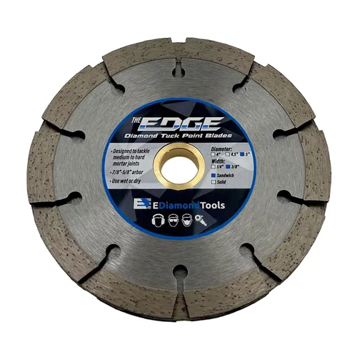 Vista 13 de Hoja de punto de inserción estilo sándwich de diamante de 4 pulgadas para extracción de juntas de mortero, ancho de segmento de doble capa de 1/4