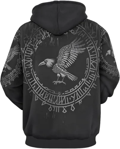 Vista 3 de ENLACHIC Sudadera con capucha con estampado digital 3D de tatuaje vikingo para hombre