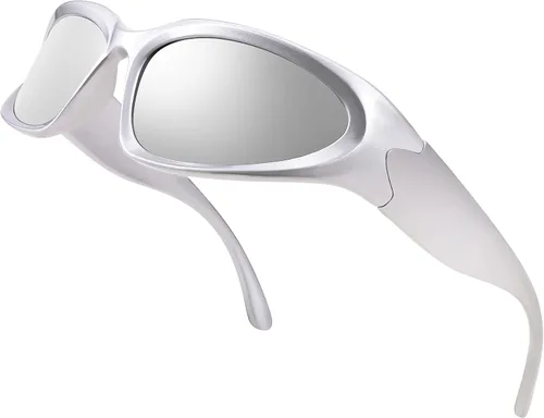 Vista 2 de FEISEDY Gafas de sol futuristas envolventes ovaladas y frescas Y2K con marco grueso vintage de los años 90 para hombres y mujeres B2951