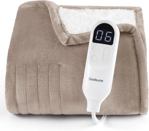 Vista 14 de Bedsure - Manta eléctrica de calentamiento rápido, manta de franela suave con 4 ajustes de tiempo, 6 ajustes de calefacción, regalos cálidos