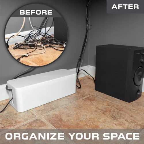 Vista 5 de Iron Forge Cable Caja de organización de cables, paquete de 2 – Organizador de cables blanco y protector para cables, regletas de alimentación