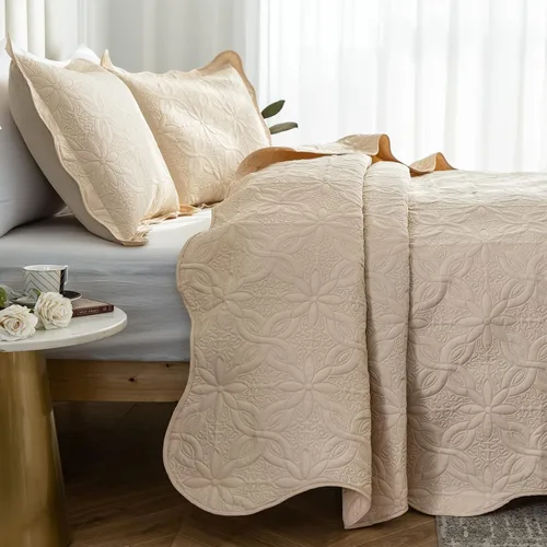 Vista 3 de Auemtyn Juego de edredón de tamaño Full/Queen de 3 piezas, colcha de verano suave y ligera, cobertor de cama de microfibra reversible para todas
