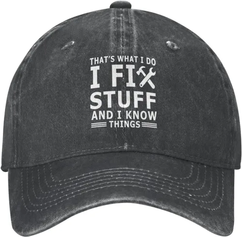 Vista 17 de Sombrero con texto en inglés "I Fix Stuff and I Know Things, para hombre, diseño de cosas geniales