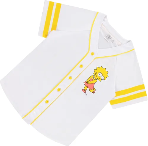 Vista 6 de The Simpsons Camiseta de béisbol para mujer - Lisa, Krusty, Bart and Homer Simpson malla con botones
