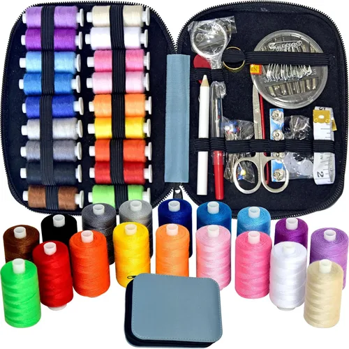 Vista 14 de Kit de costura con estuche, suministros de costura portátiles para el hogar, viajero, adultos, principiantes, emergencia, contiene 18 hilos
