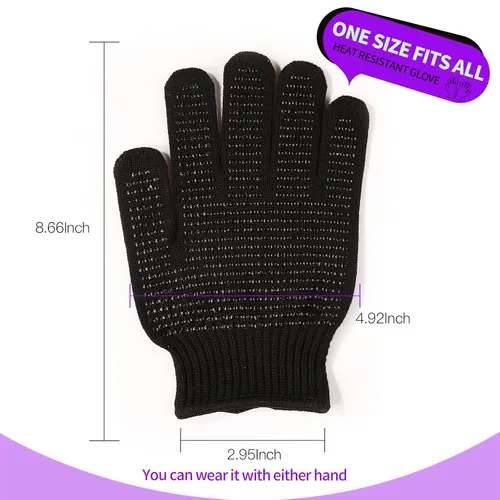 Vista 2 de Teenitor Guante resistente al calor con protuberancias de silicona para herramienta de plancha de cabello, guantes profesionales resistentes al Negro