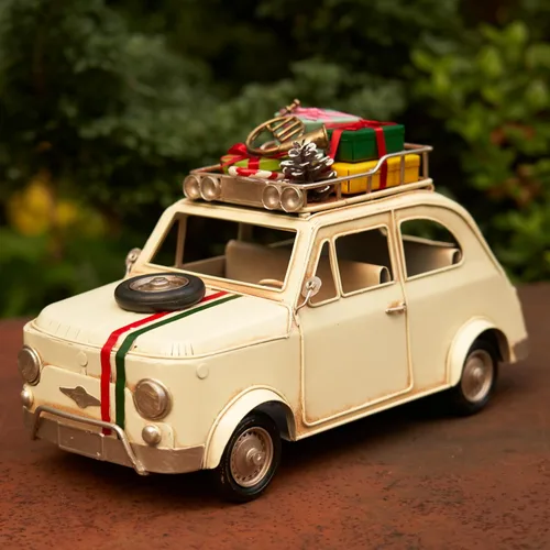 Vista 7 de Zaer Ltd. Autos de Navidad de tamaño grande de 14 pulgadas de largo, estilo vintage, con accesorios adjuntos (auto verde clásico)