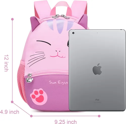 Vista 2 de Reqinqin Lindas mochilas reales para niños pequeños, mini bolsa de viaje de dibujos animados de animales para bebés y niñas de 1 a 5 años, 2 gatos.